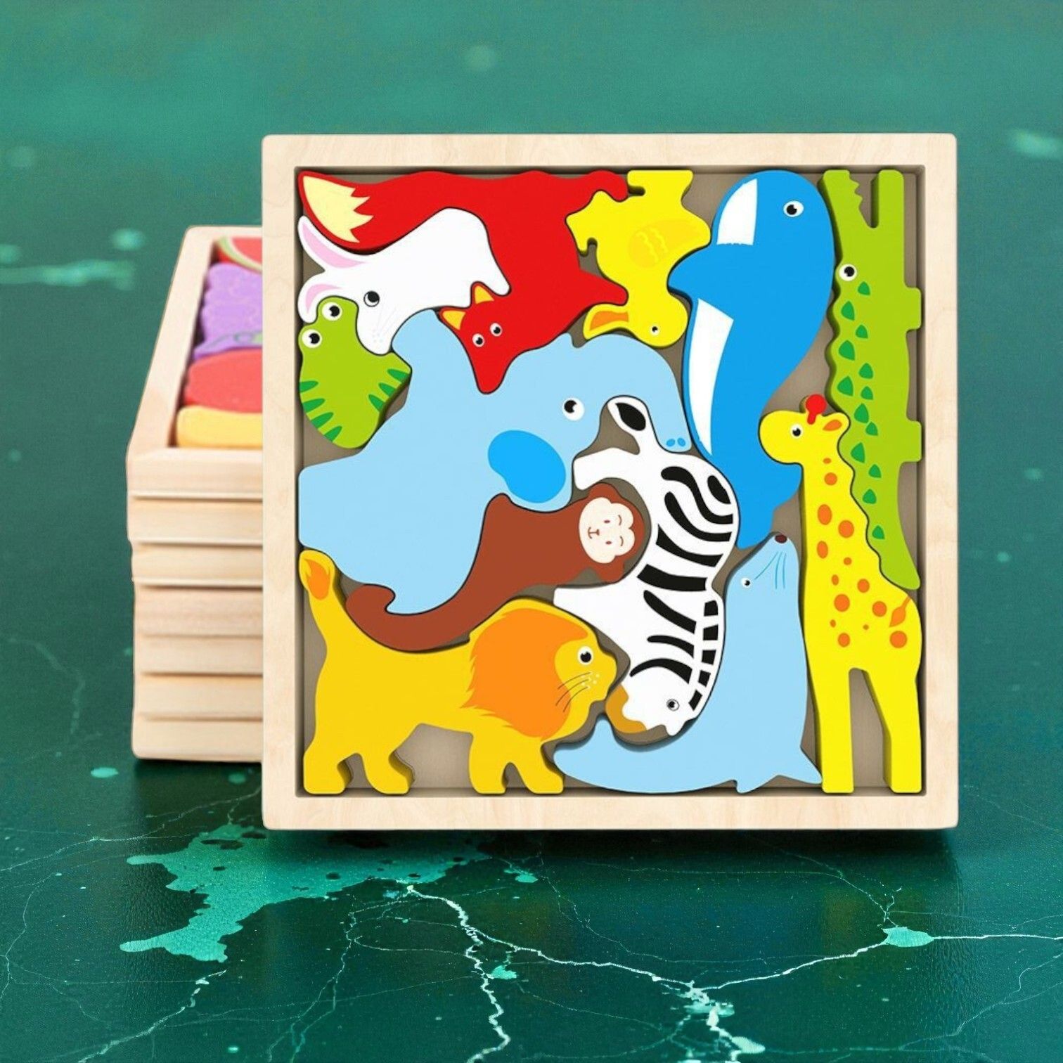 vhd Multicolor Wooden Animal Puzzle – Fun & Educational Toy for Kids W85-picture-45