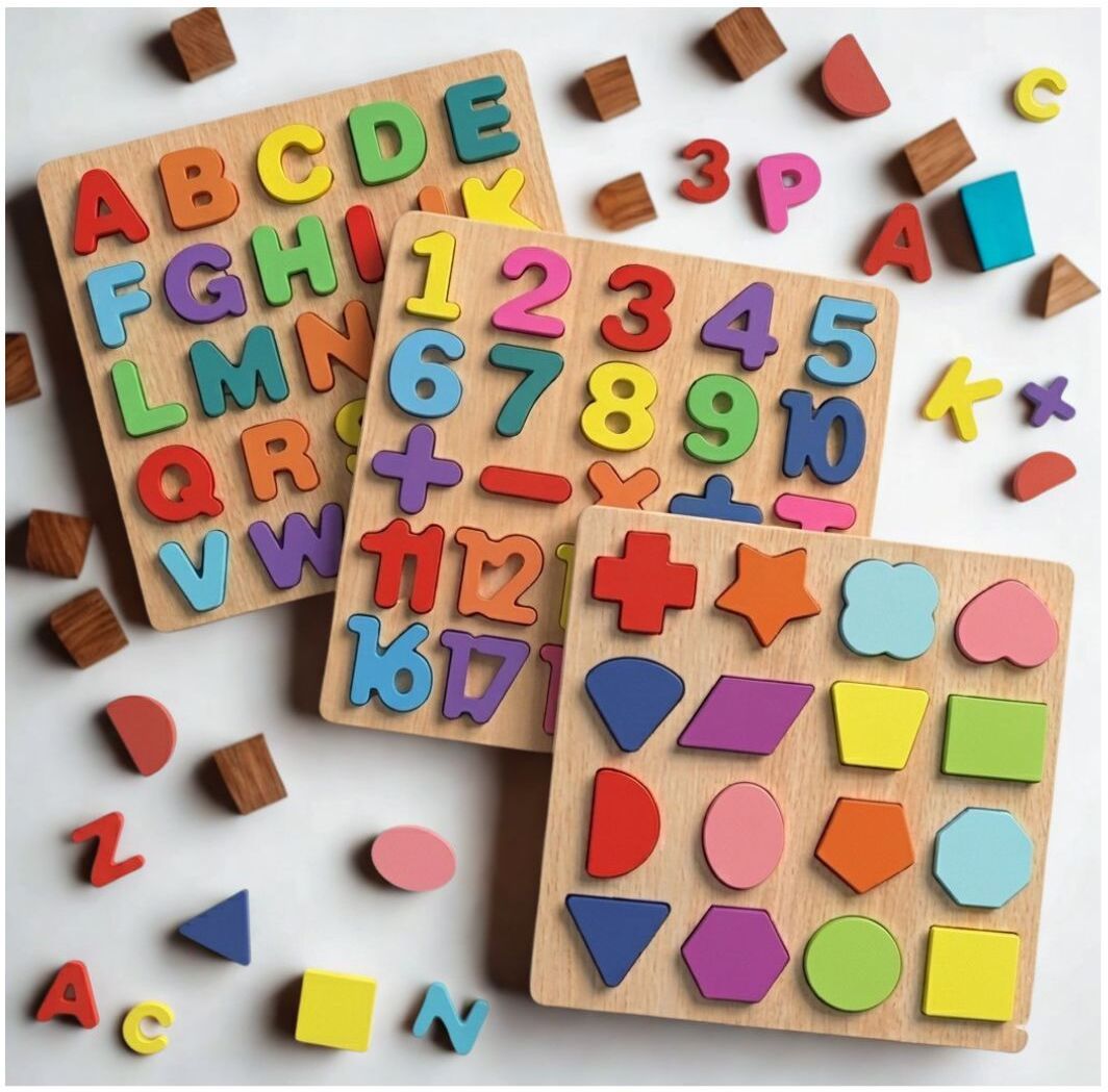 Wooden ABC Number Shape Puzzle Board Montessori Learning Toy for Kids P1S715-image-19
