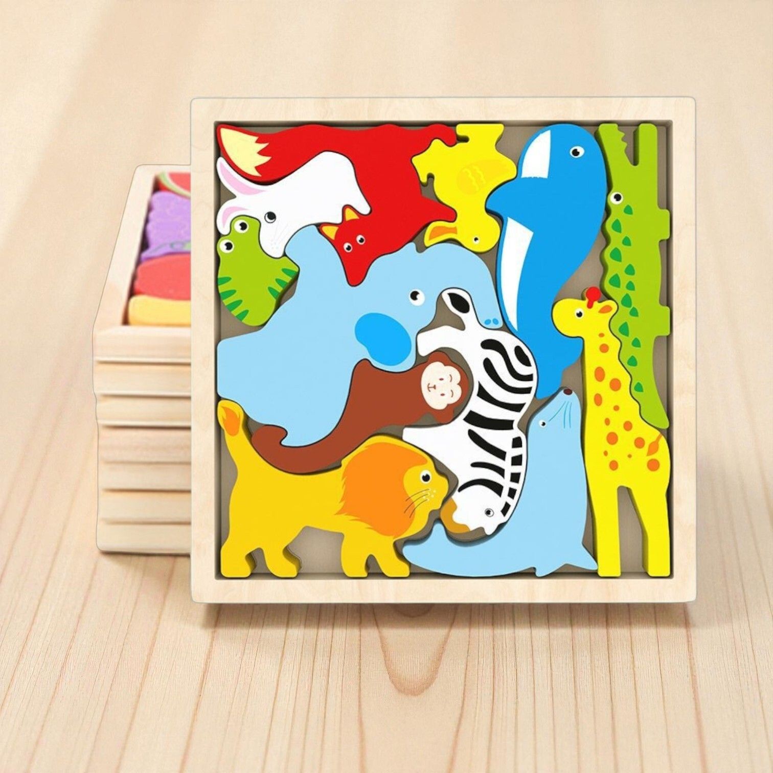 vhd Multicolor Wooden Animal Puzzle – Fun & Educational Toy for Kids W20-picture-13