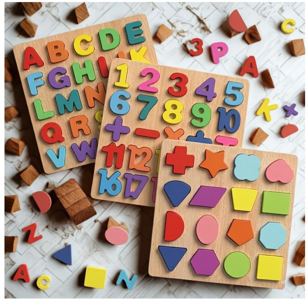 Wooden ABC Number Shape Puzzle Board Montessori Learning Toy for Kids B1T724-image-42