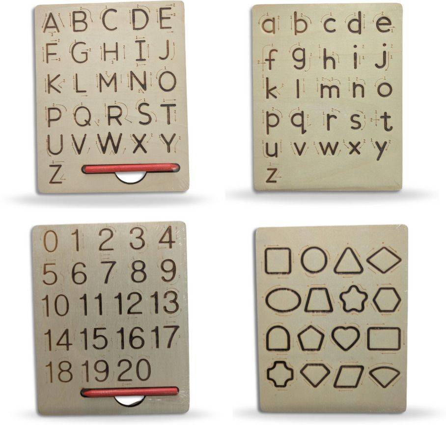 Wooden Tracing Boards Set of 2 for Kids ABC, Numbers & Shapes Toy