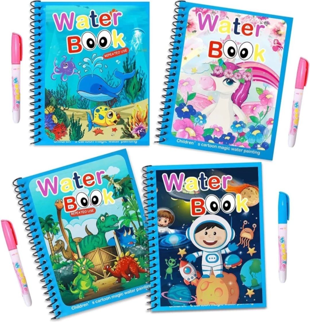 Pack of 4 Reusable Magic Kids Water Pen Book Doodle Painting Learning Pictures