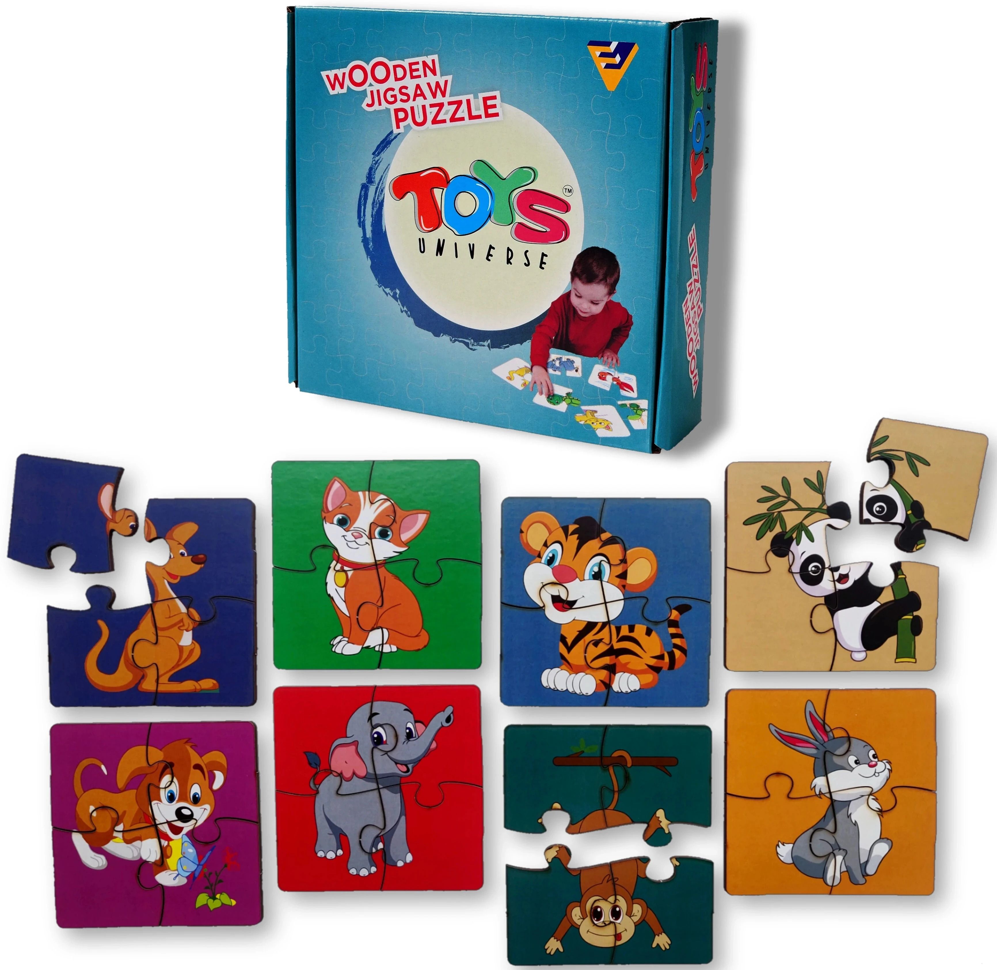 Animal Wooden Puzzles for Kids Children for 2+ Years, Set of 8 Different Animals puzzles - 32 Pieces, Multi Color Wooden Jigsaw Learning Toy Educational Puzzle-image-34