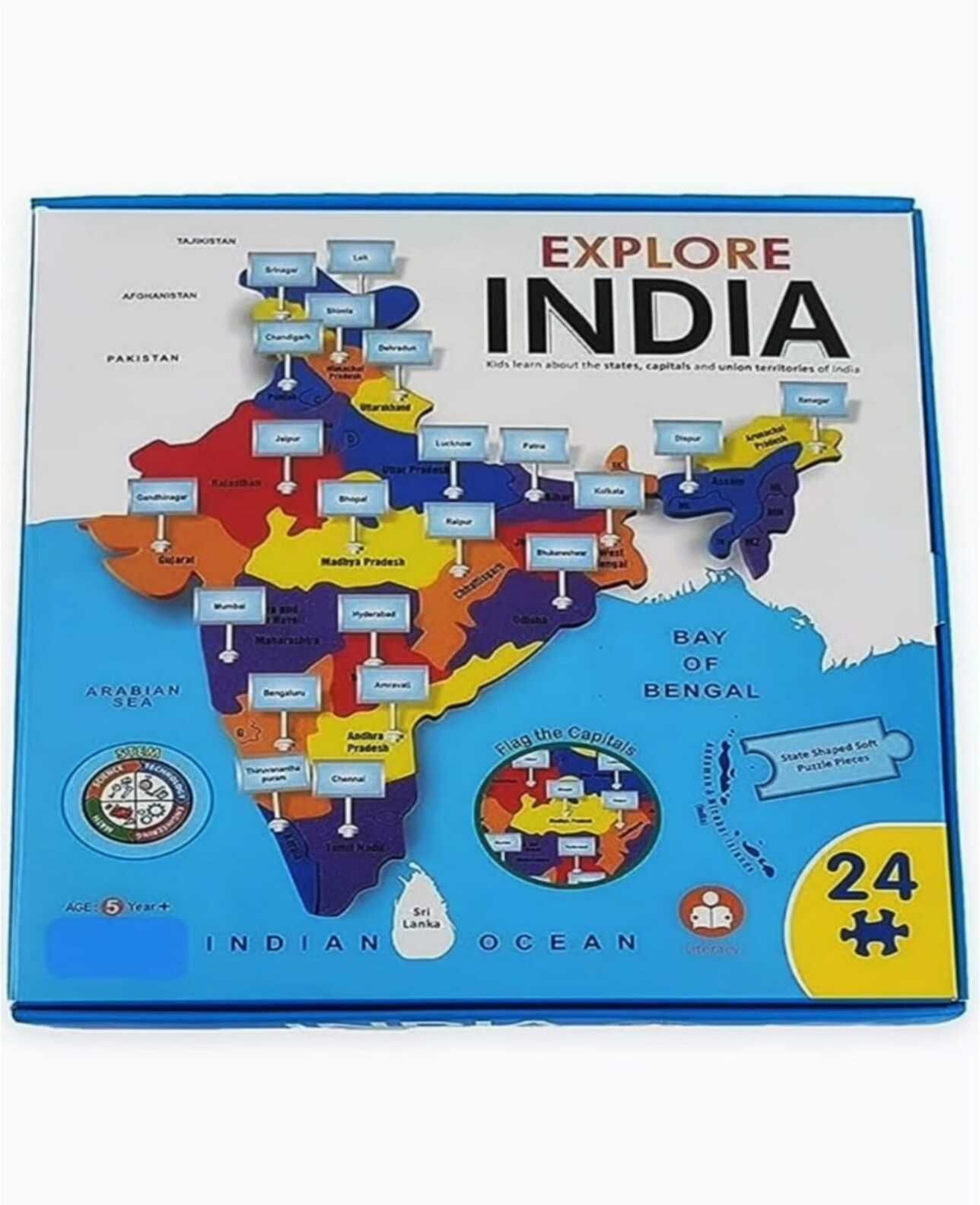 India with State Capitals - Foam puzzle Frame, Educational toy. Age 3 Years Plus