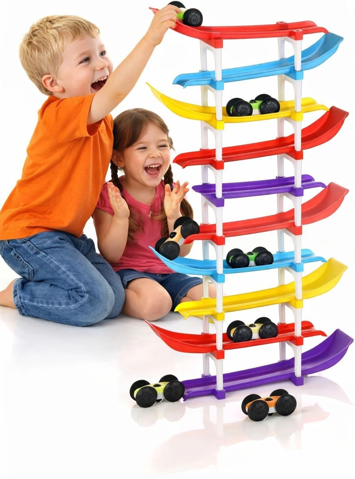 shree enterprise Racer Ramp Car Sliding Toy 10 ramps & 4 cars for Kids (Multicolor)-picture-23