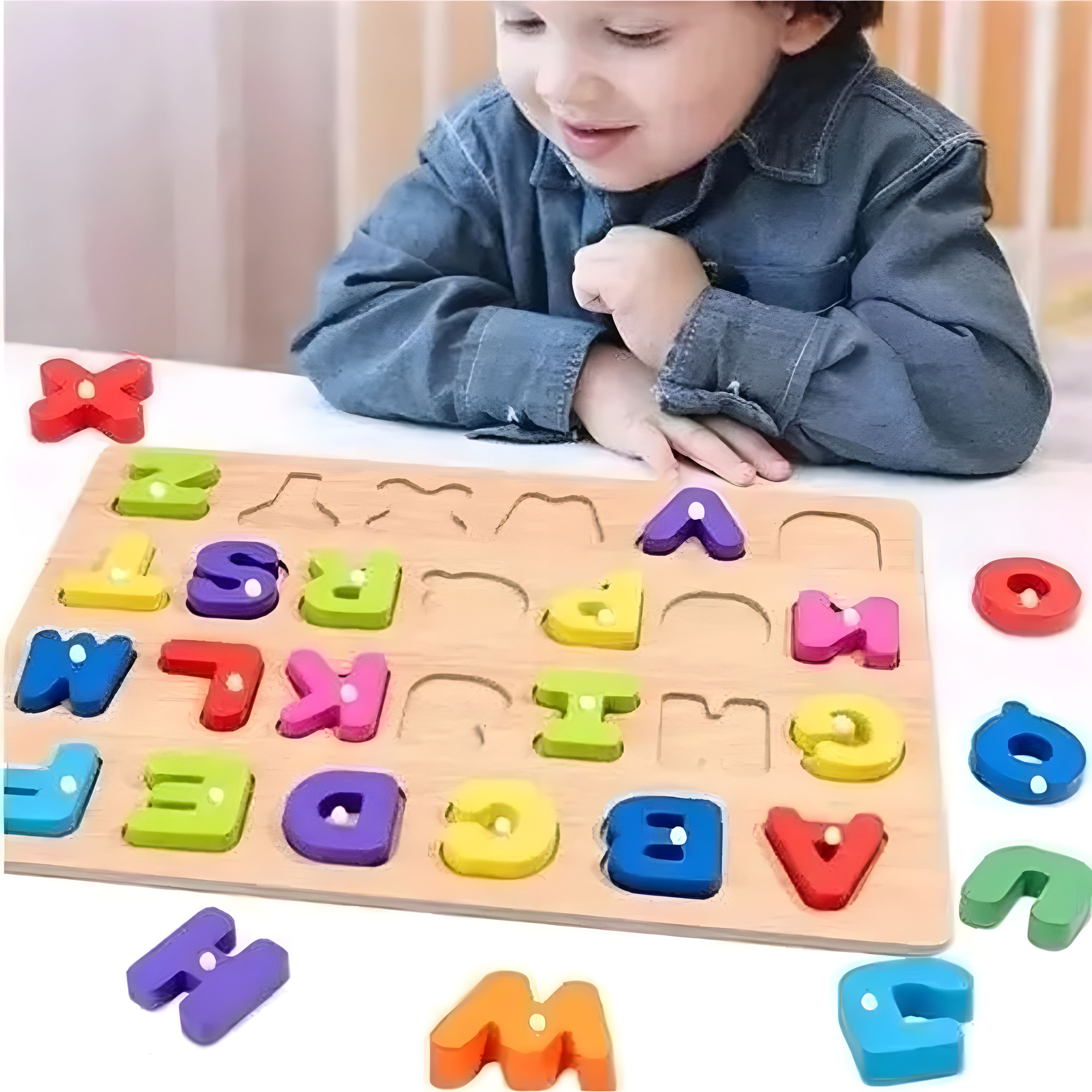 Wooden Alphabet Puzzle Toys, ABC Letter Preschool Learning Toys for Kids-9