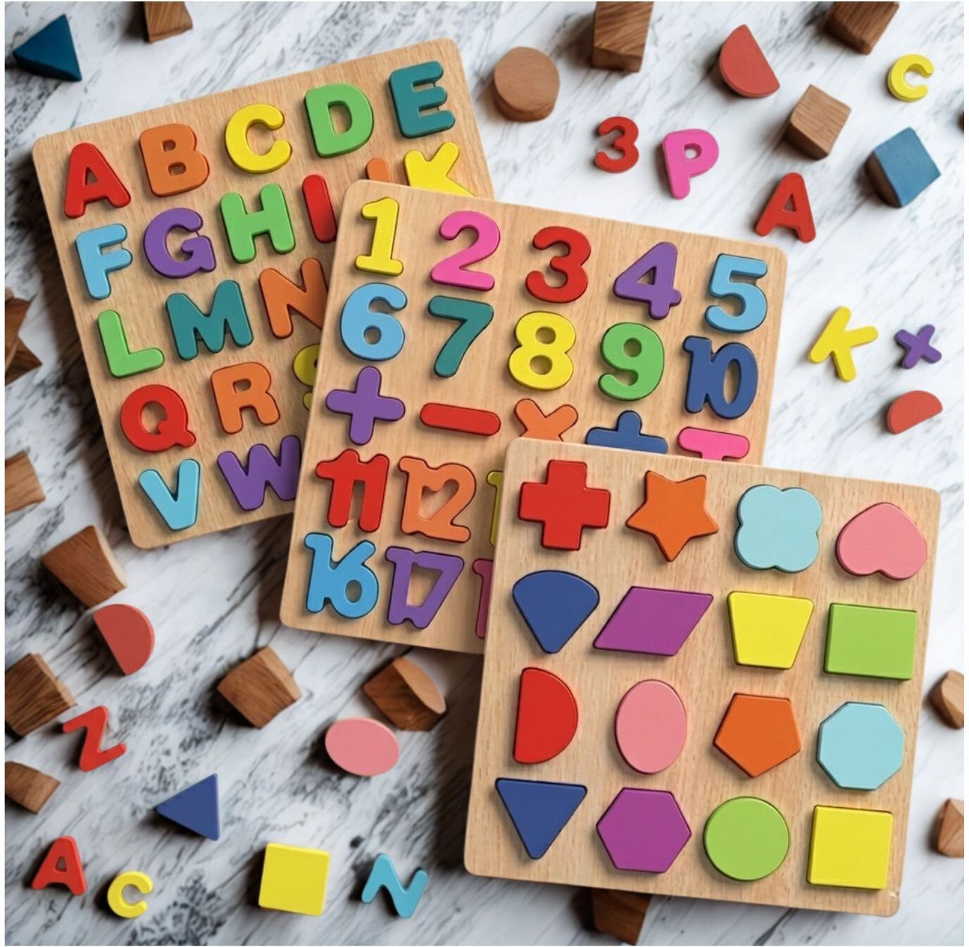 Wooden ABC Number Shape Puzzle Board Montessori Learning Toy for Kids P1S701-image-27