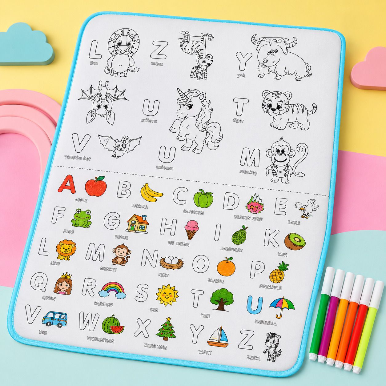 kivora Washable Reusable Coloring Mat for Kids with 6 Pens | Educational Toy-picture-10