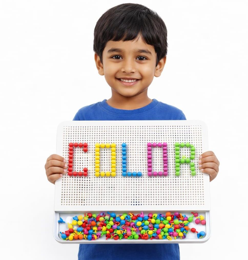Pegboard Base with 75 Colored Pegs | Montessori Learning & Fine Motor Skill Toy-image-12