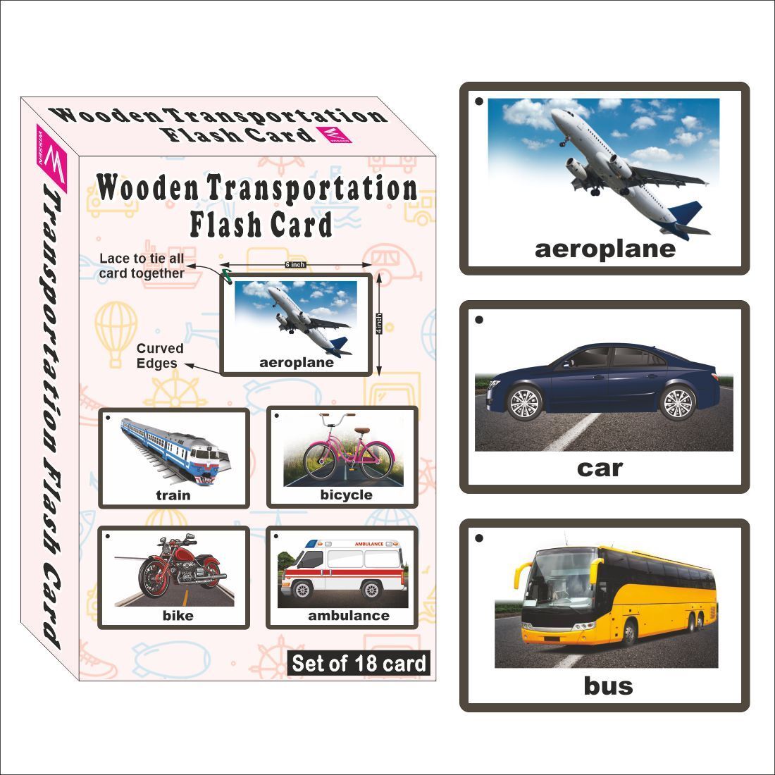 wissen Wooden (MDF) Transportation Learning Flash card with lacing thread.-picture-10