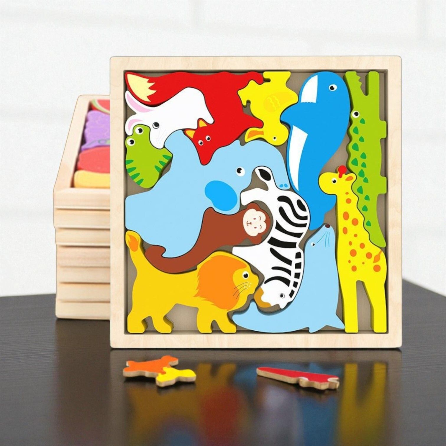 Multicolor Wooden Animal Puzzle – Fun & Educational Toy for Kids W13-image-41