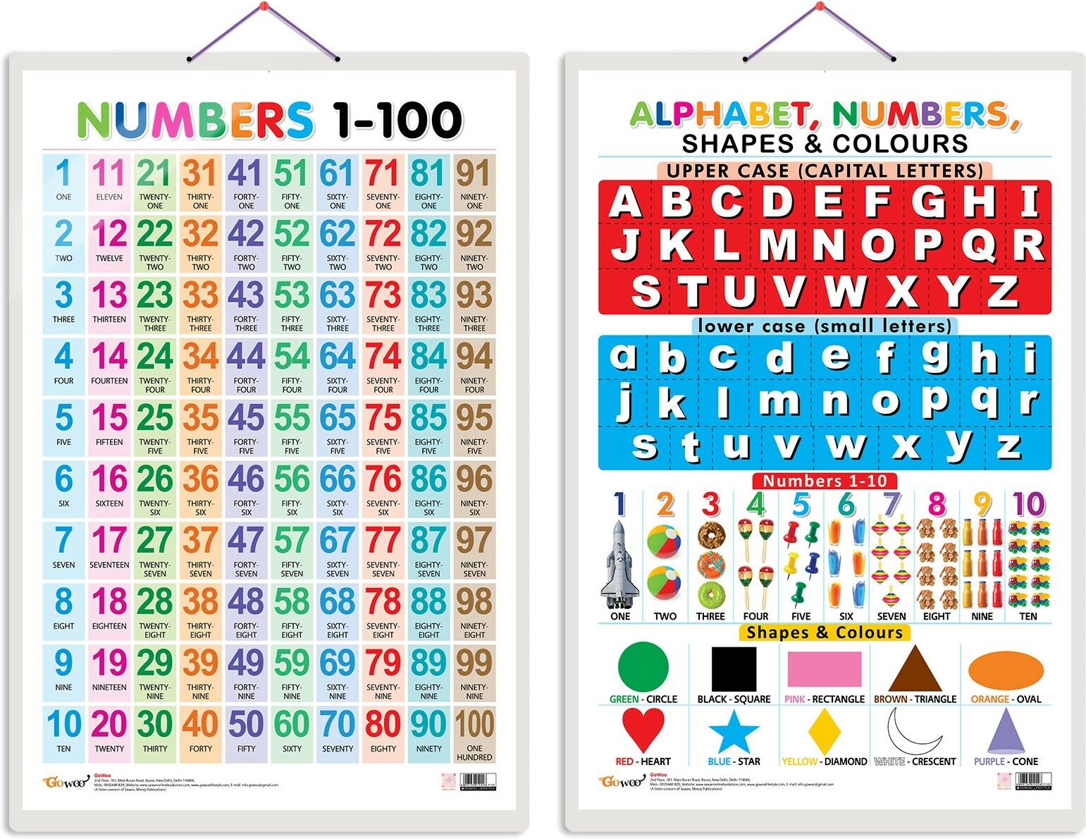 go woo Pack of 2 Numbers 1-100 and Alphabet, Numbers, Shapes &Colour Educational charts-picture-25
