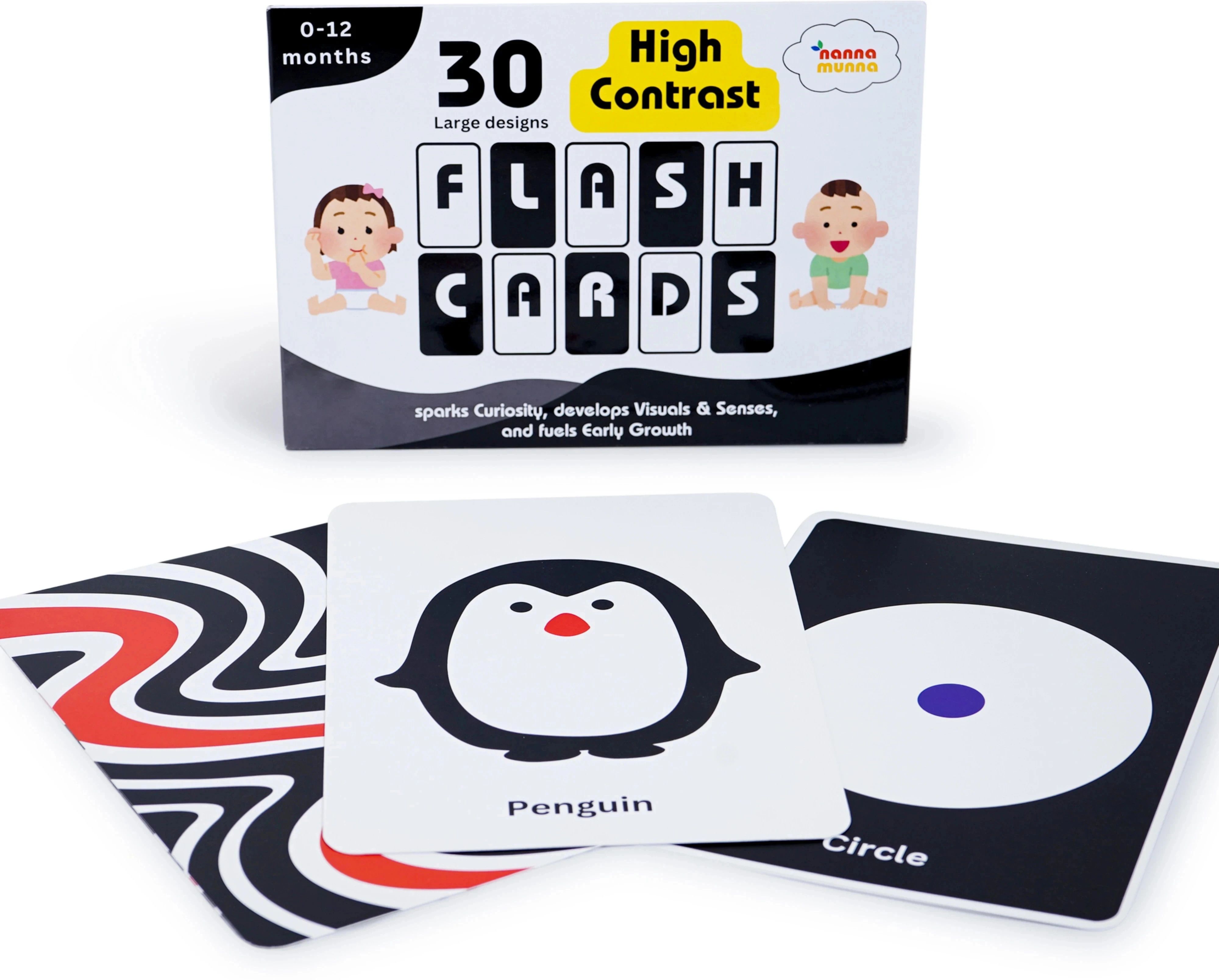 Flash Cards for Babies & Infants -High Contrast, 30 Pictures, Visual Stimulation