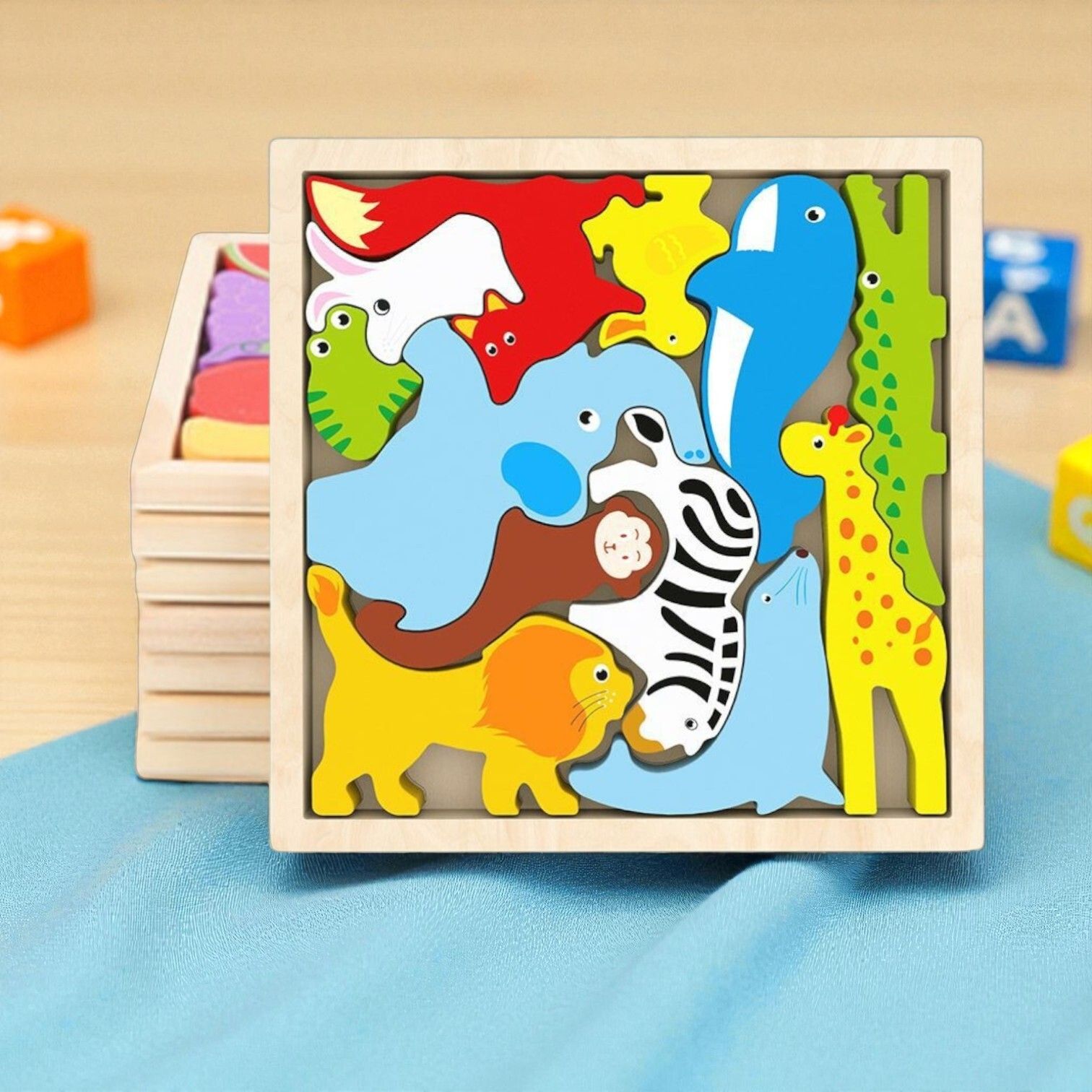 vhd Multicolor Wooden Animal Puzzle – Fun & Educational Toy for Kids W37-picture-34