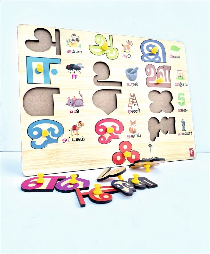 wissen Tamil Alphabets Wooden Peg Board Puzzle with Knob for kids Early Learning-picture-6
