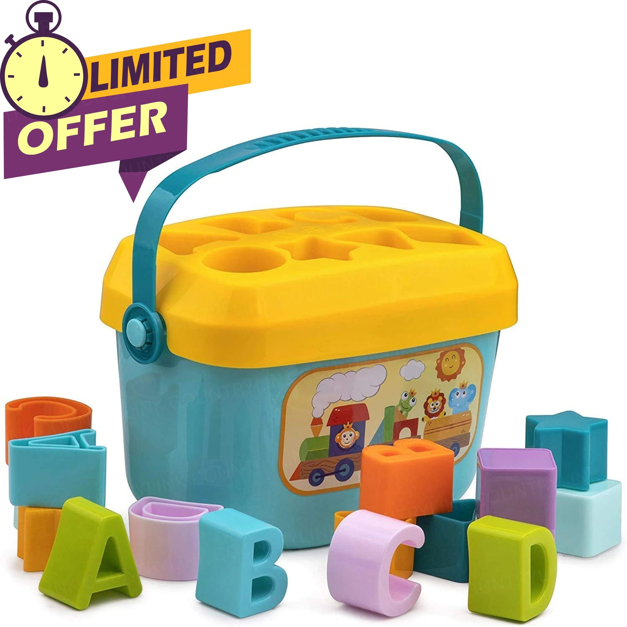 fraimingo Alphabet & Shape Sorter Bucket Toy with Carry Handle for Kids-picture-23