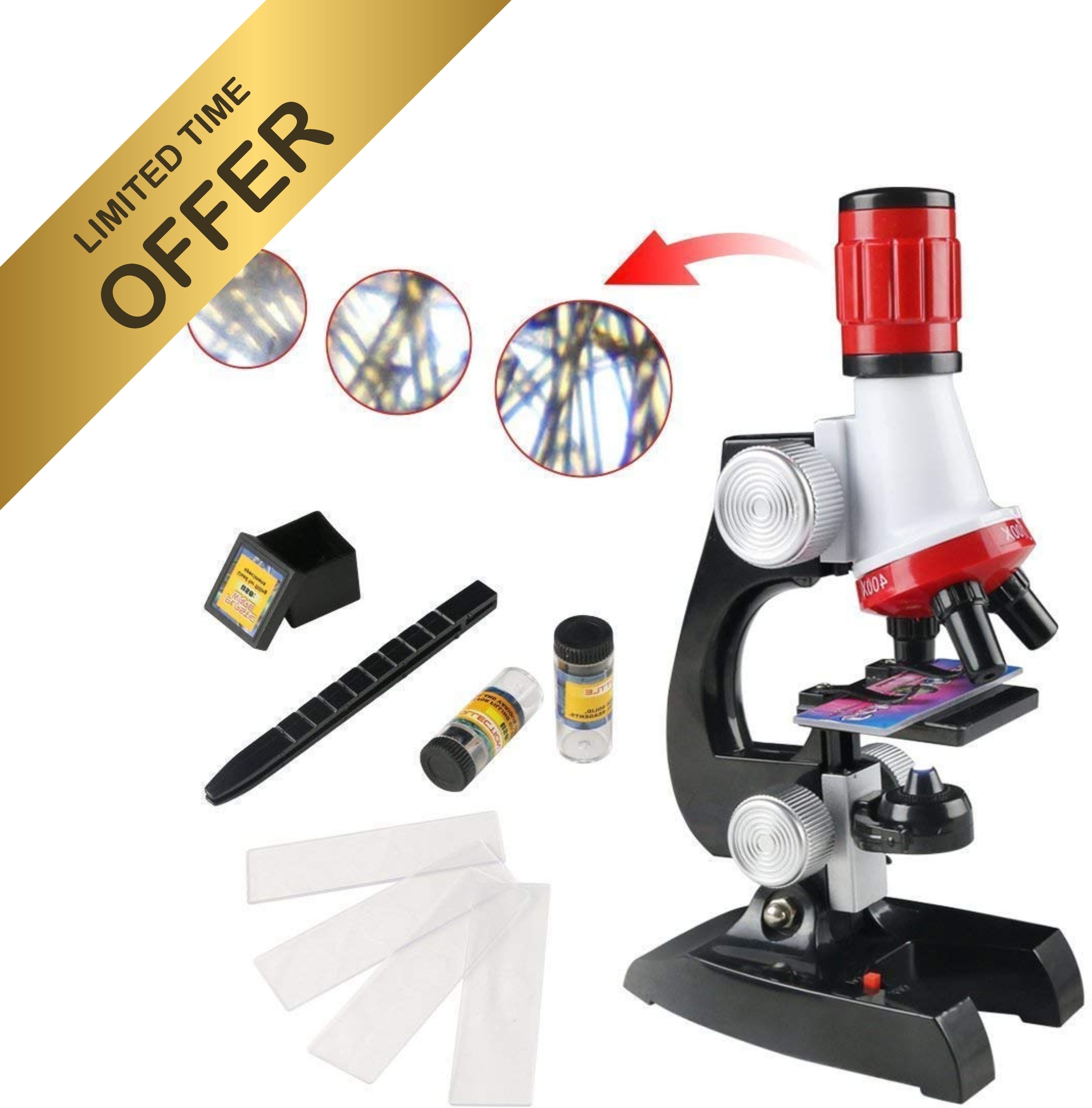 Kids Educational Toy Microscope Kit with LED Light 1200X Zoom Science Set-image-25