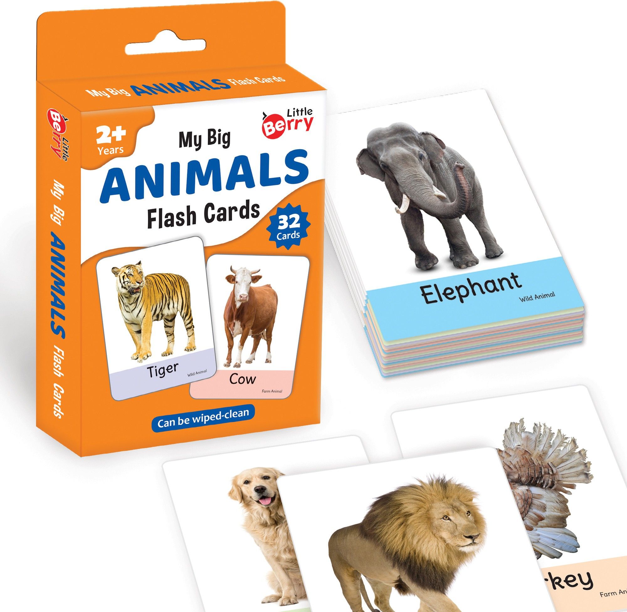 ANIMALS Flash Cards for Kids (32 Cards) | Fun Learning Toy for 2-6 years