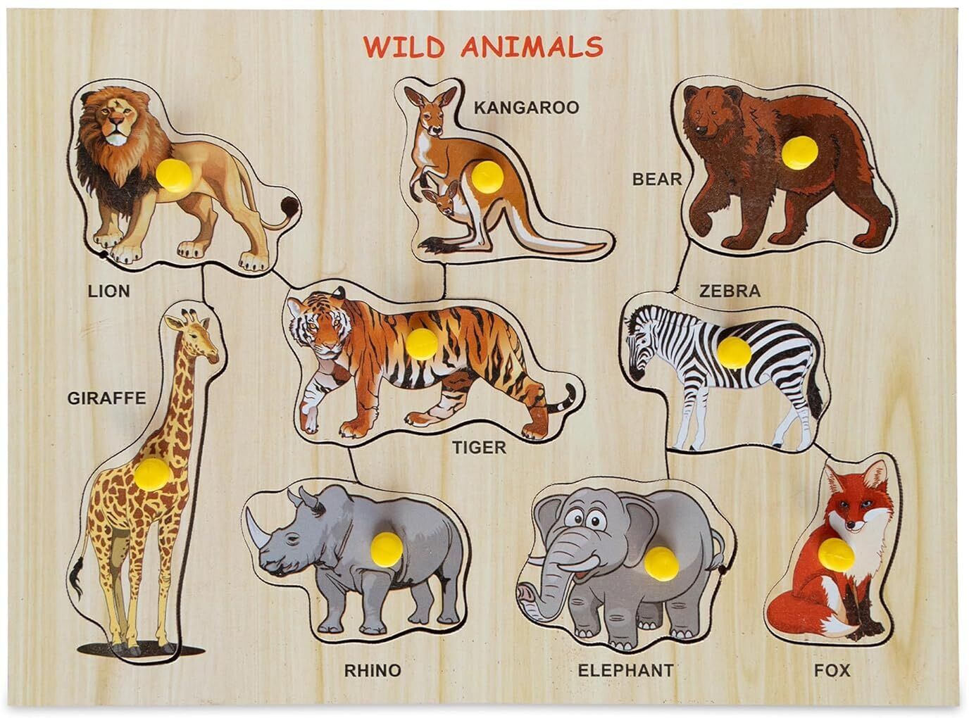 Wooden Wild Animal Puzzle for kids learning (with knobs)-image-29