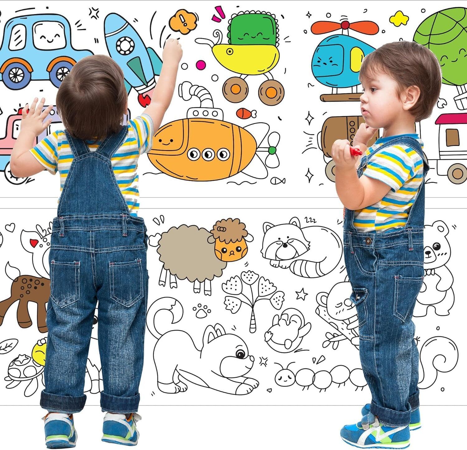 Coloring Re-Stick Drawing Paper Roll for Kids, 84 x 12 Inch Ocean Fun Roll