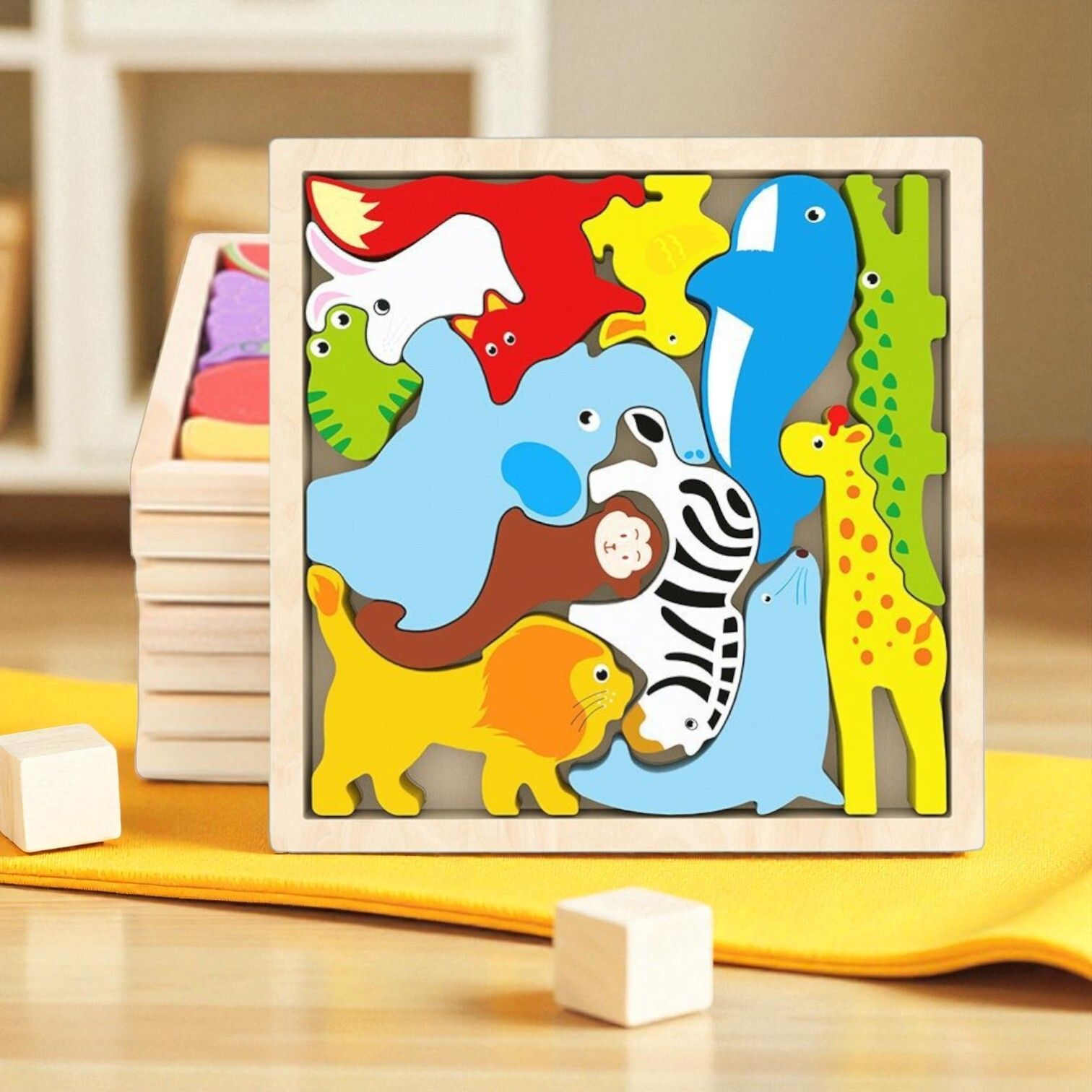 Multicolor Wooden Animal Puzzle – Fun & Educational Toy for Kids W99