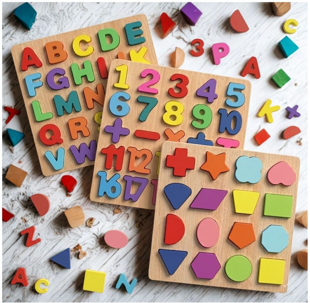 Wooden Educational Puzzle Board Alphabet Number Shape Learning Toy Kids B1T723-image-42