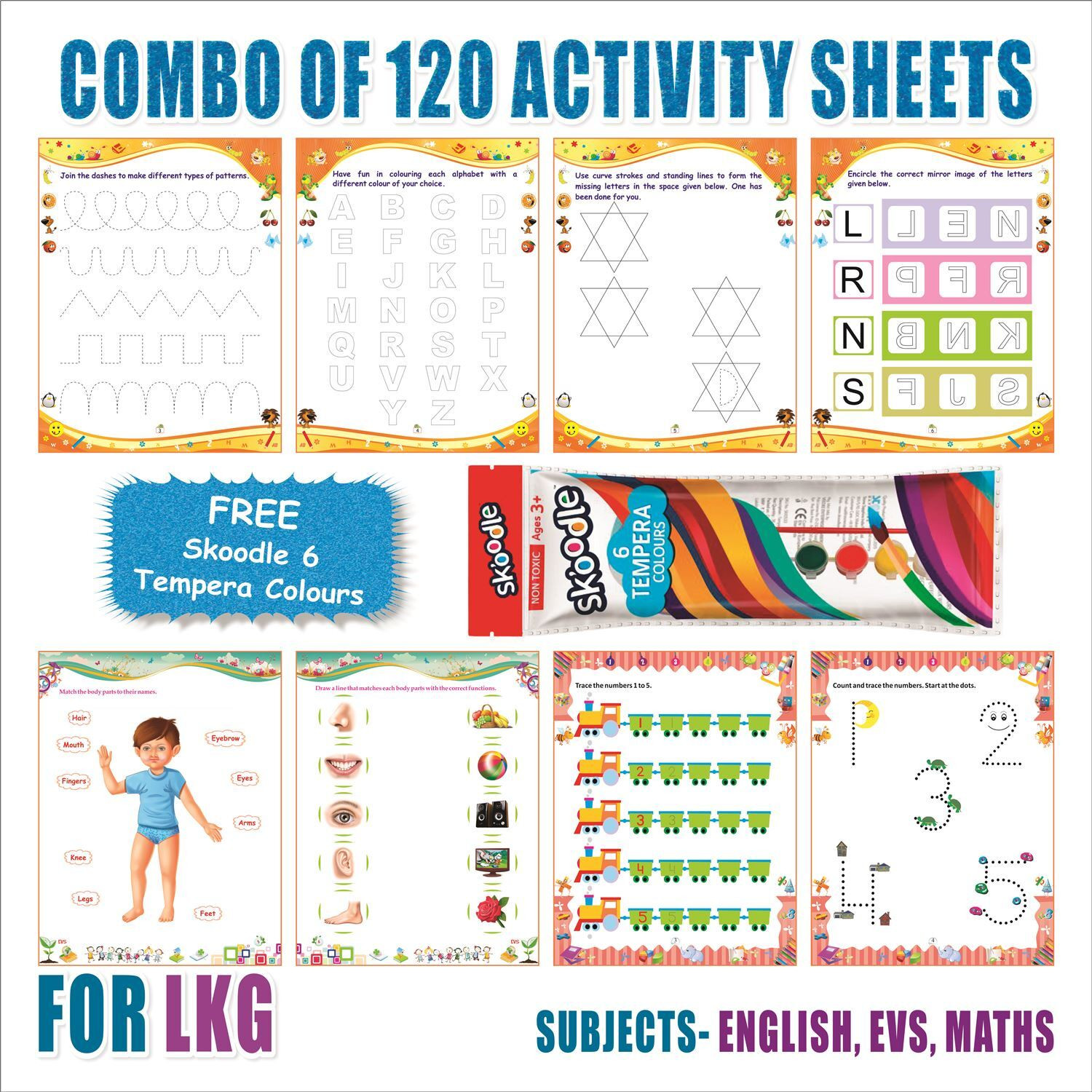 editone LKG Activity Sheets (120 Pages)|Learning & Creativity|With 6 Tempera Colors image 1