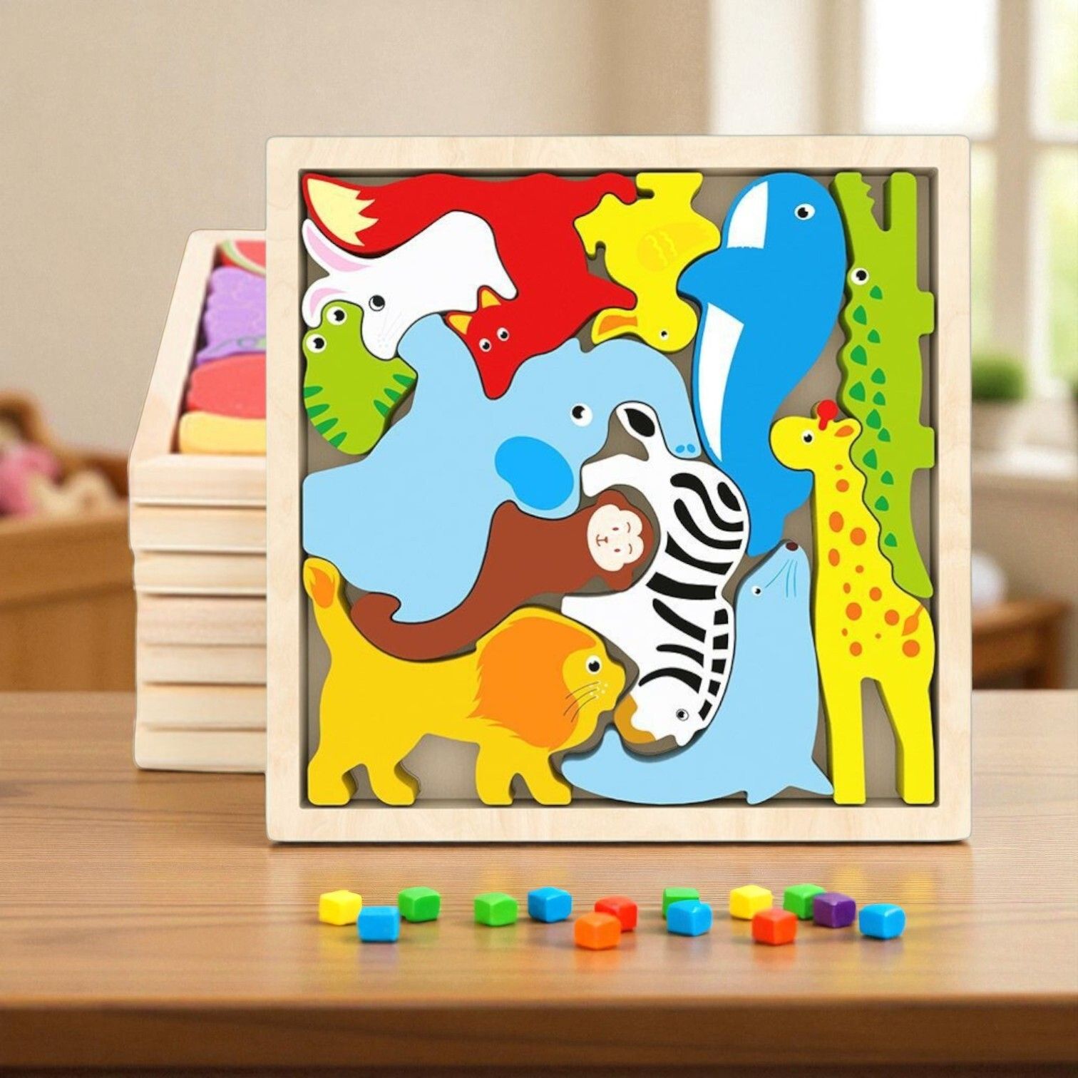 vhd Multicolor Wooden Animal Puzzle – Fun & Educational Toy for Kids W86-picture-28