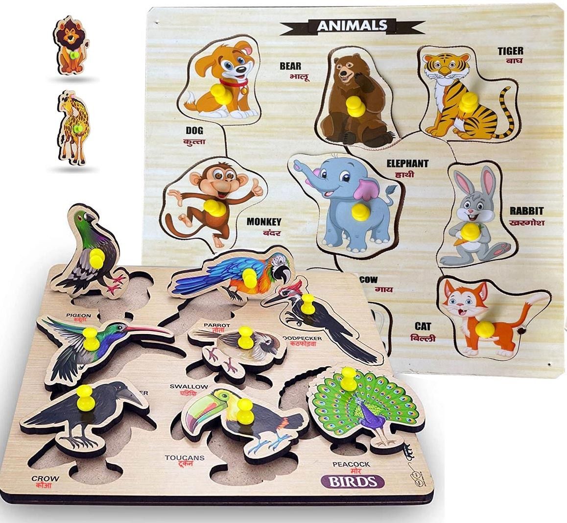 PackOf2 Learn Birds and Animals Puzzle Learning Shape Toys Games For Kids-image-0