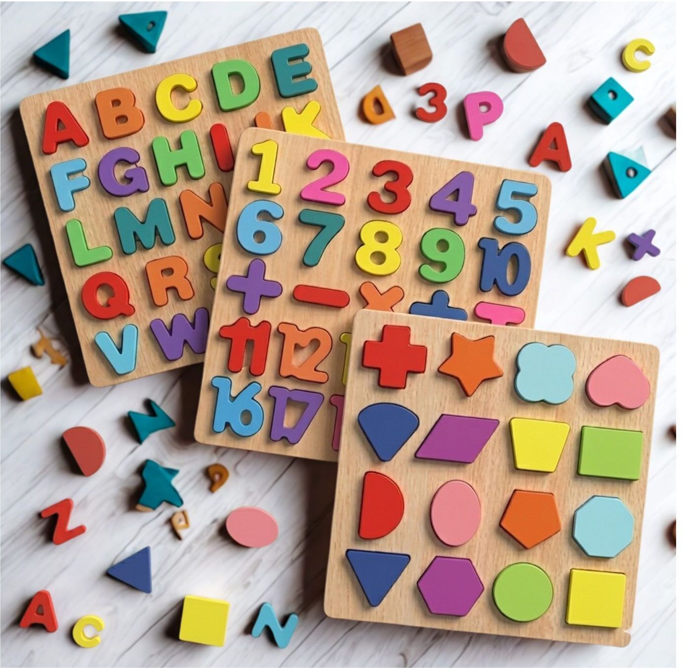 Educational Wooden Puzzle Board for Kids Alphabet Number Shape Activity B1T700-image-9