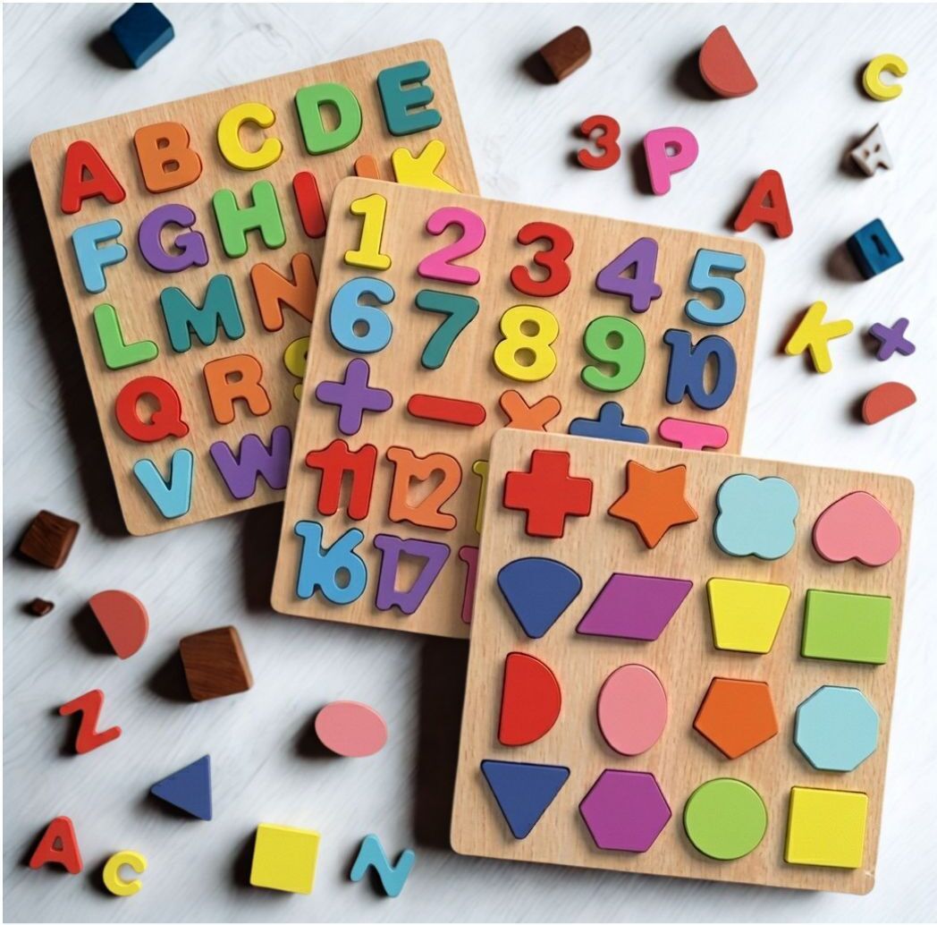 Wooden ABC Number Shape Puzzle Board Montessori Learning Toy for Kids B1T717-image-6