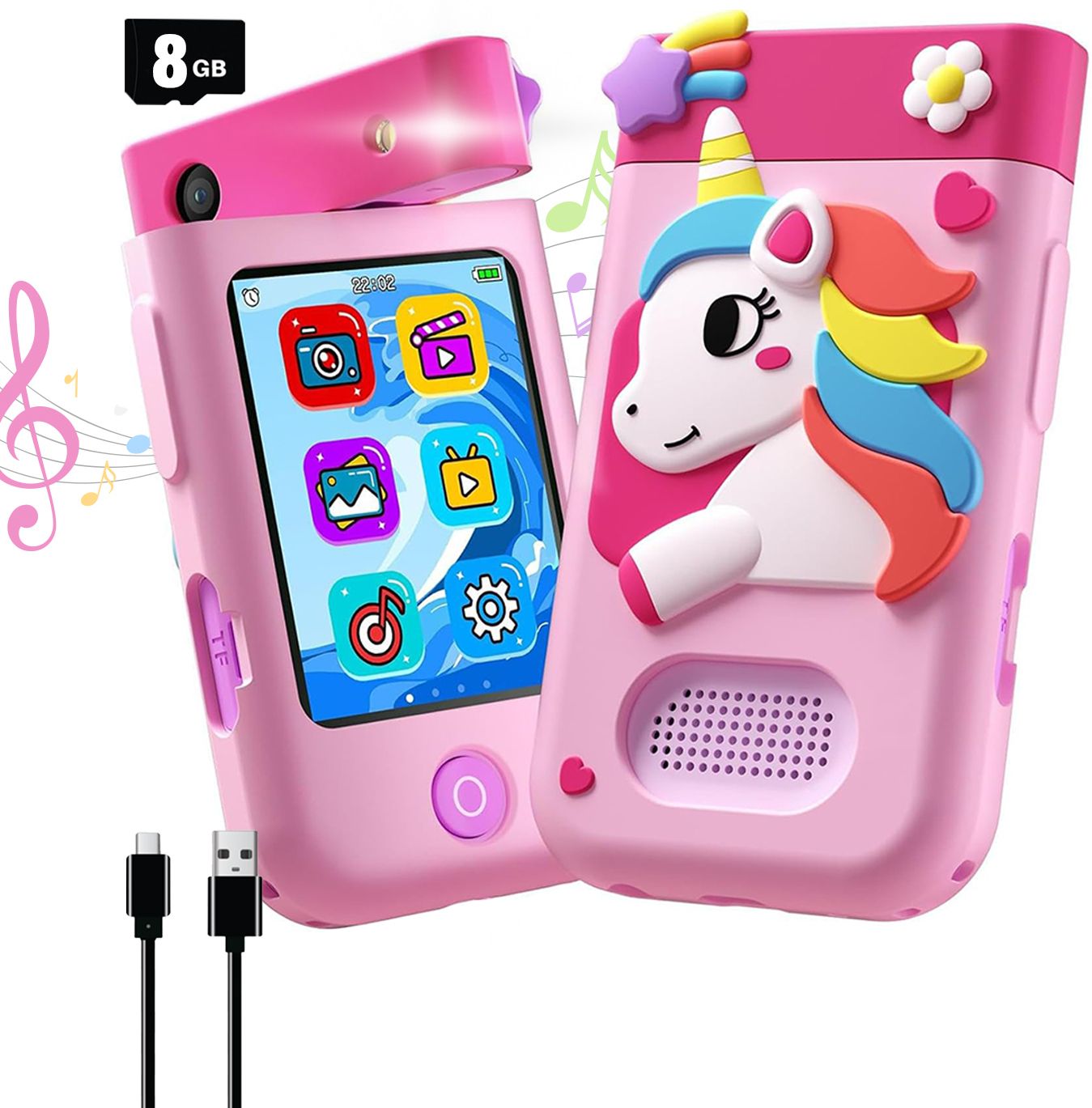 Mini Smart Phone Unicorn Themed Educational Toy with Rotating Camera for Kids