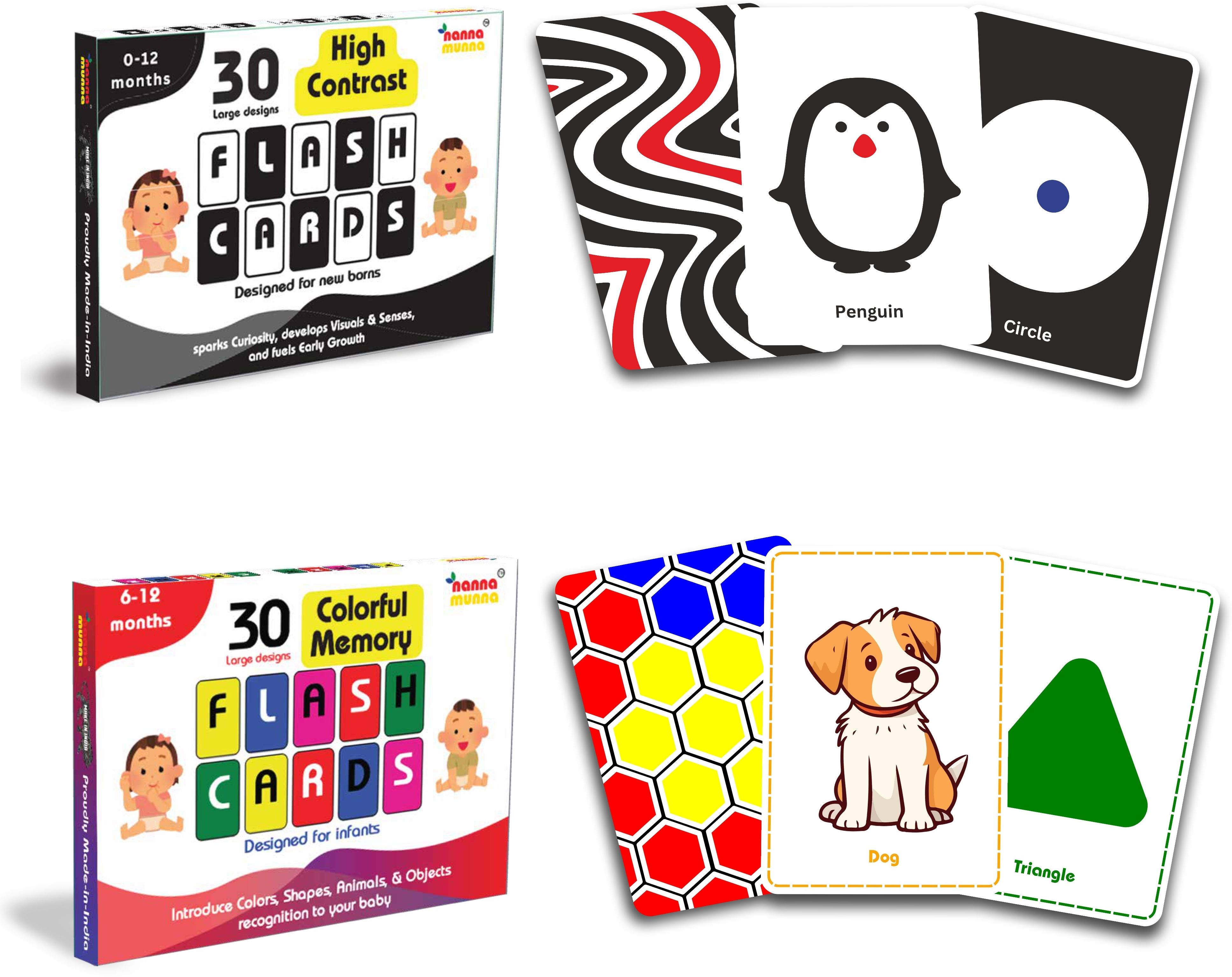 Flash Cards Combo Large | 60 Visual Designs | 0-12M Baby Early Learning Set
