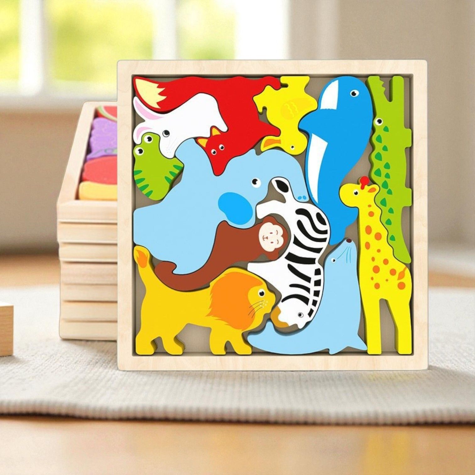 vhd Multicolor Wooden Animal Puzzle – Fun & Educational Toy for Kids W101-picture-39