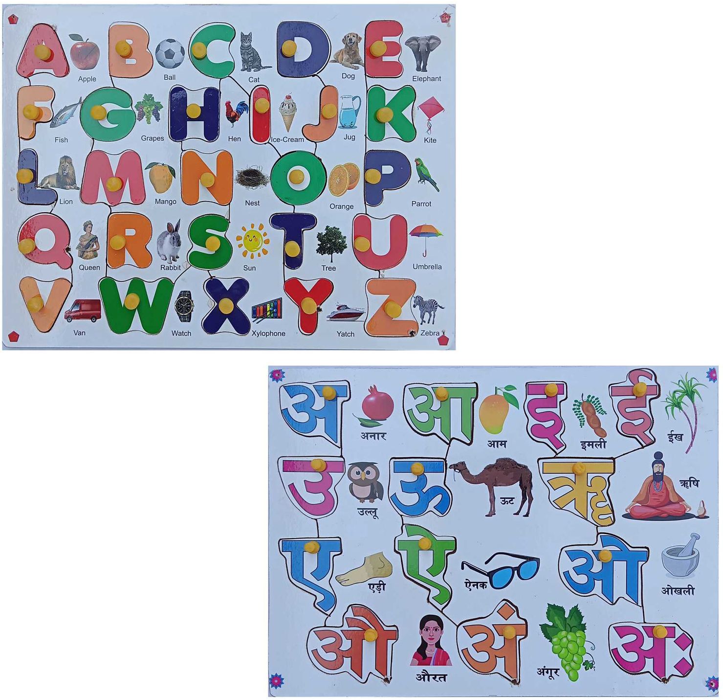 fireflies Capital Alphabet & Hindi Vowel Combo Puzzle with Knob for kids-picture-16