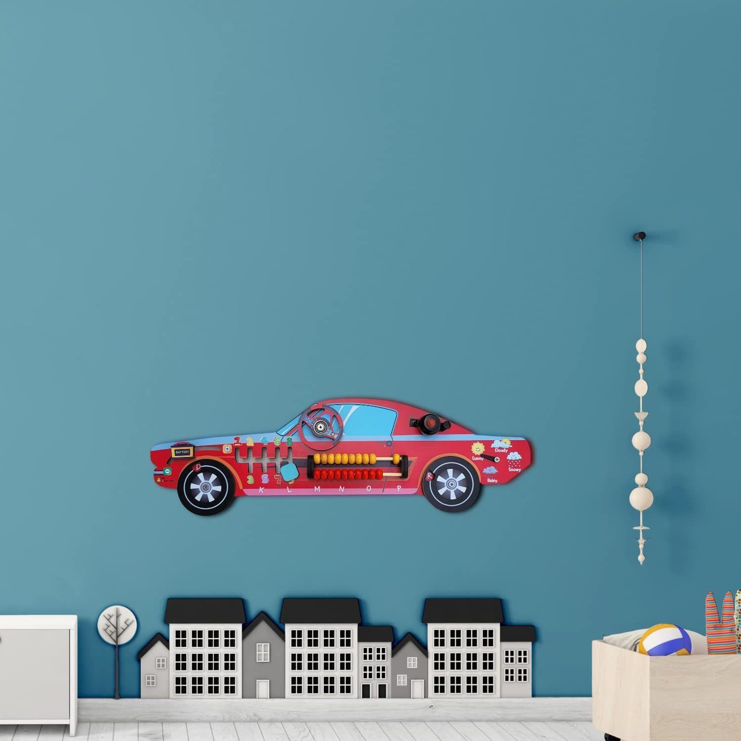 smartcraft 7+ Activities Wooden Racing Red Sports Car Toy Busy Board For Kids-picture-6