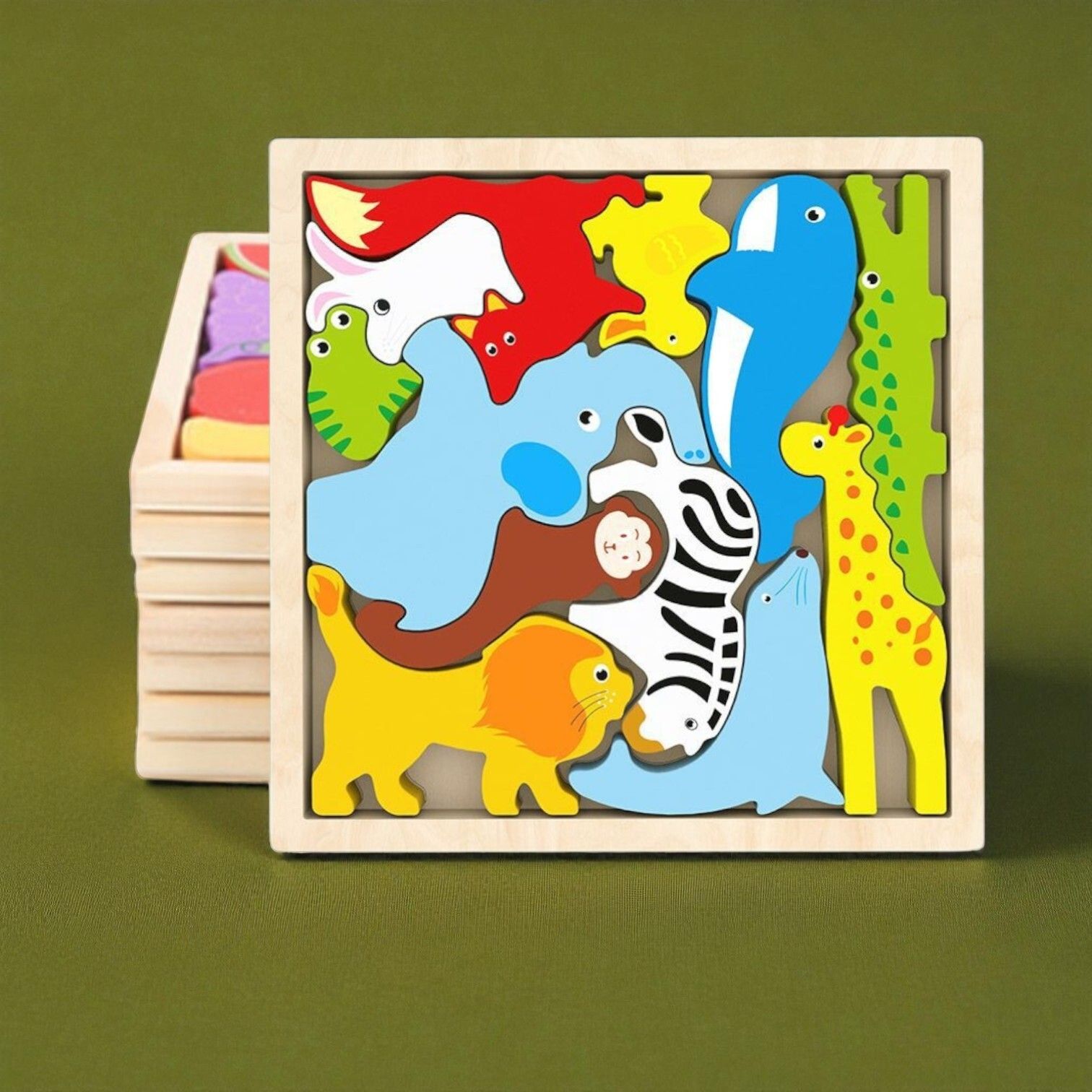Multicolor Wooden Animal Puzzle – Fun & Educational Toy for Kids W47-image-22