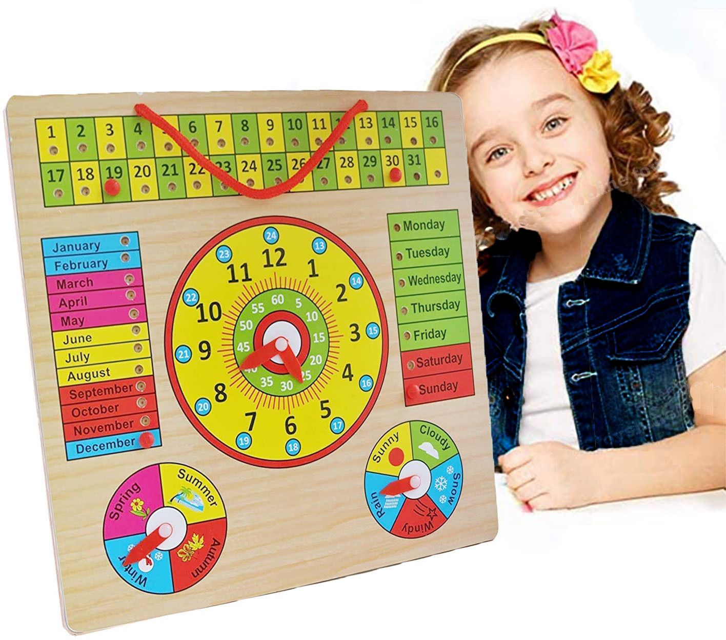 shalafi All in One Learning Board Puzzle Clock, Calendar, Days, Months, Weather, Seasons-picture-14