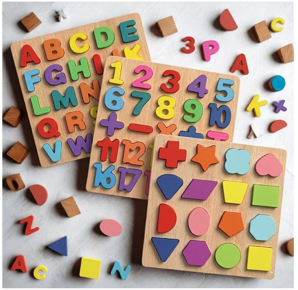 Wooden ABC Number Shape Puzzle Board Montessori Learning Toy for Kids P1S734-image-12