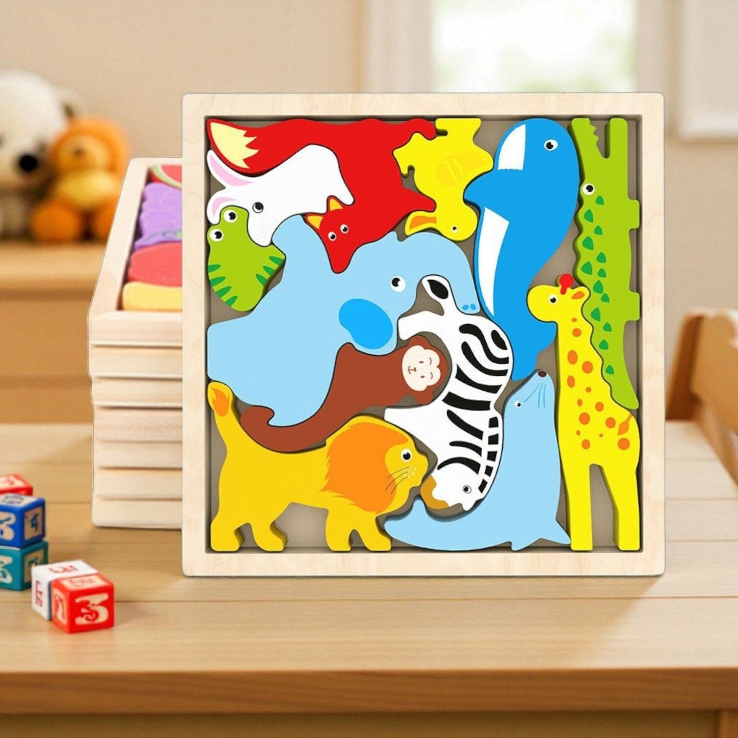 vhd Multicolor Wooden Animal Puzzle – Fun & Educational Toy for Kids W73-picture-26