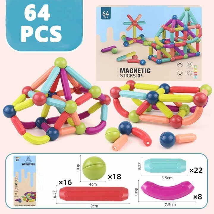 jericos Kids Play Magnetic Bar Blocks 64 pcs Building Blocks Educational Stem Learning-picture-14