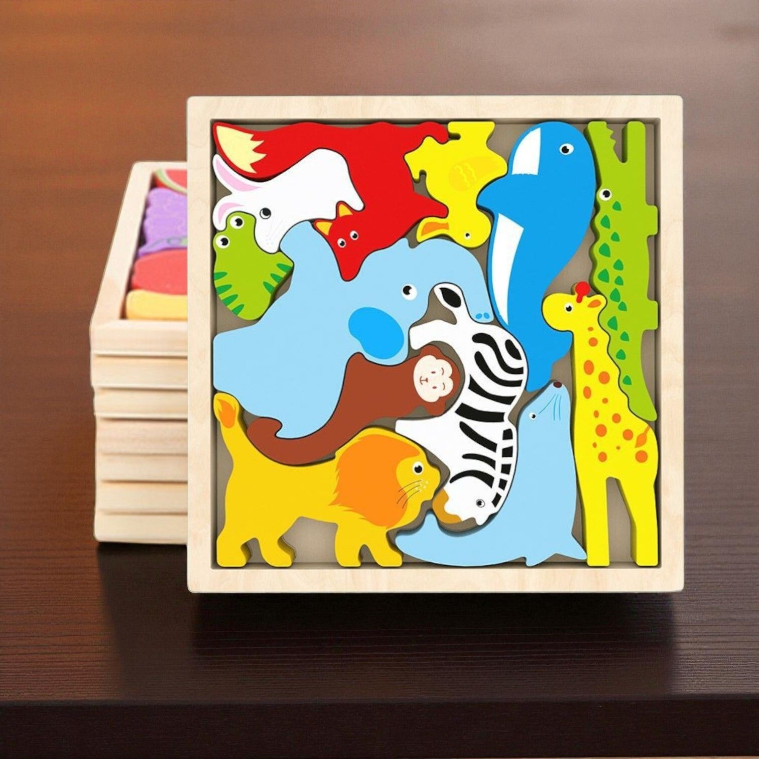 vhd Multicolor Wooden Animal Puzzle – Fun & Educational Toy for Kids W57-picture-14