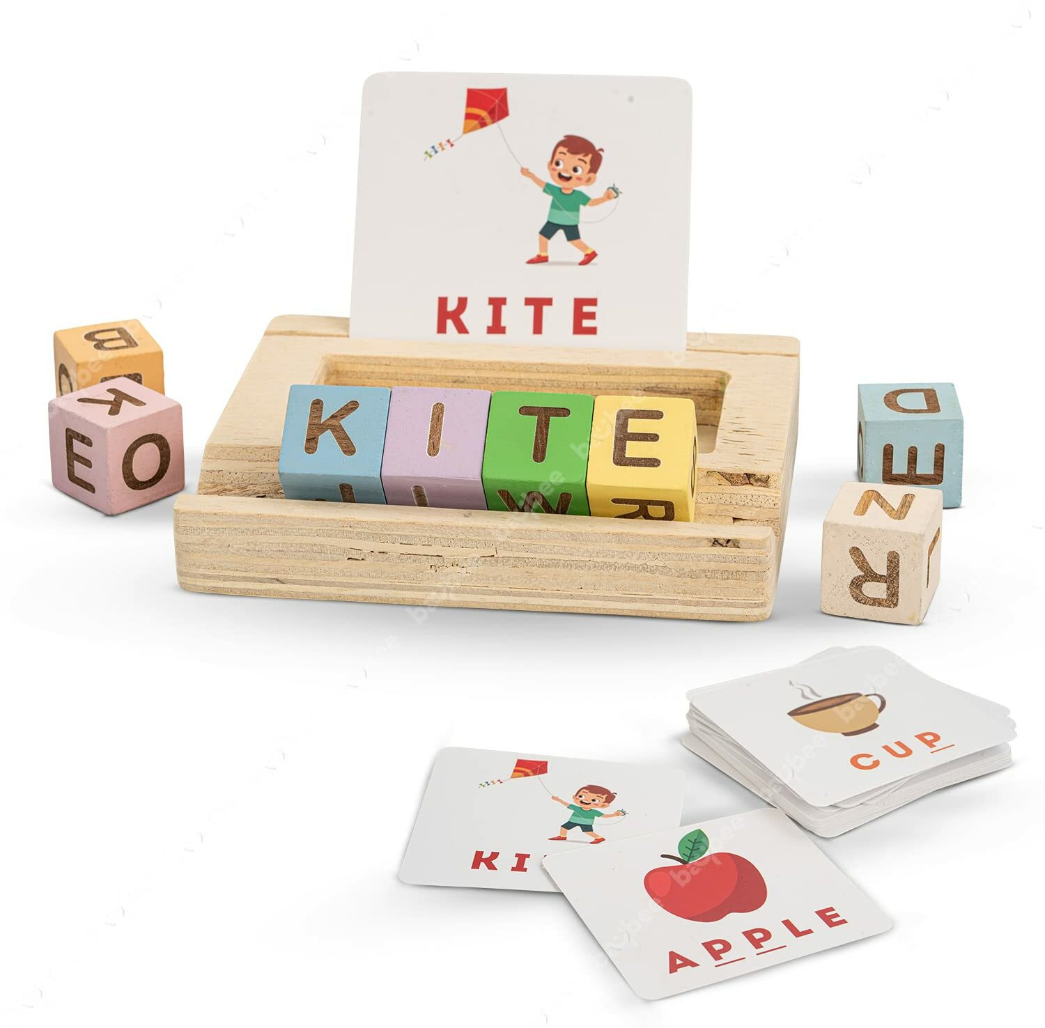 baybee Alphabet Puzzle for Kids Spelling & Reading Words with 26 Flash Cards, 8 Blocks image 1