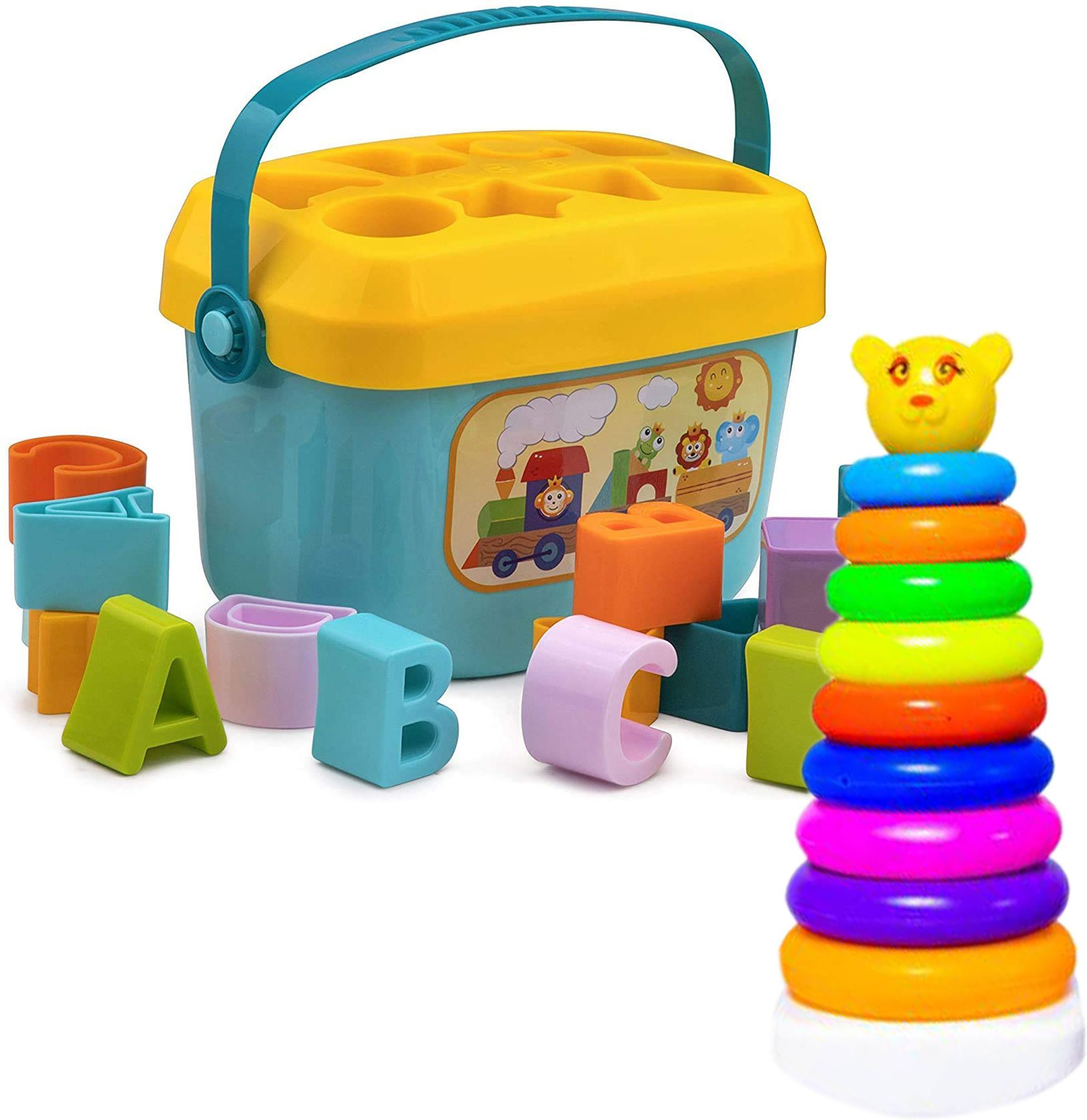 Toddler Block Shape ABCD, Plastic Teddy Stacking Ring