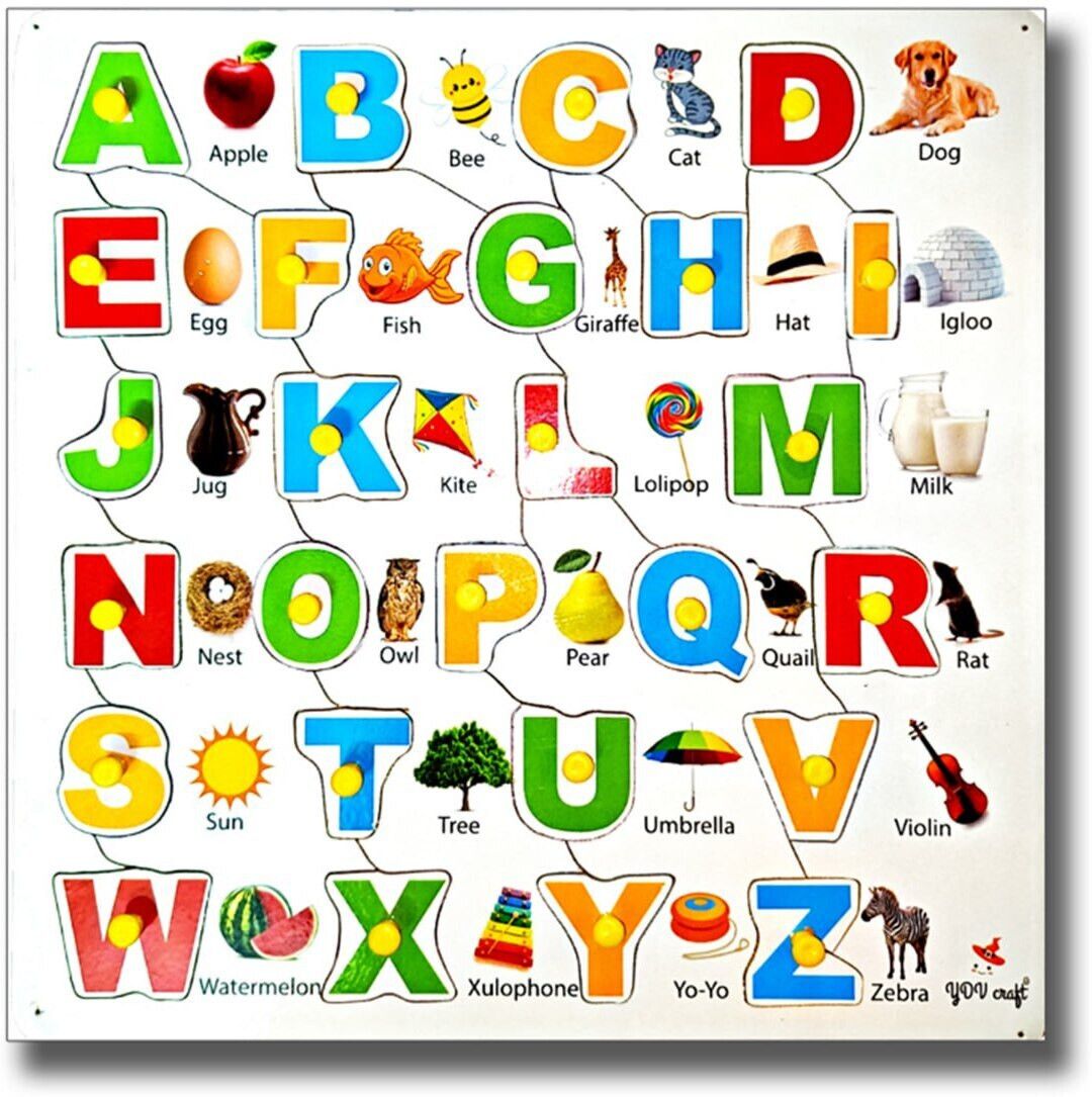 ydv craft WOODEN ABCD KNOB CAPITAL PUZZLE WITH SMALL ALPHABETS PRINTED 26 pcs-picture-41