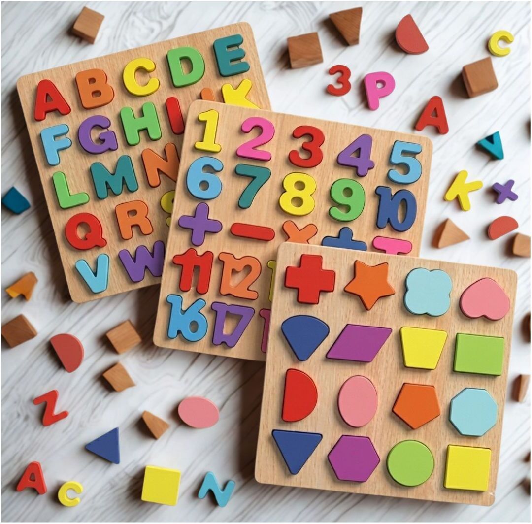 beauty bright 3 in 1 Wooden Puzzle Board for Kids Alphabet Number Shape Montessori Toy B1T708-picture-3