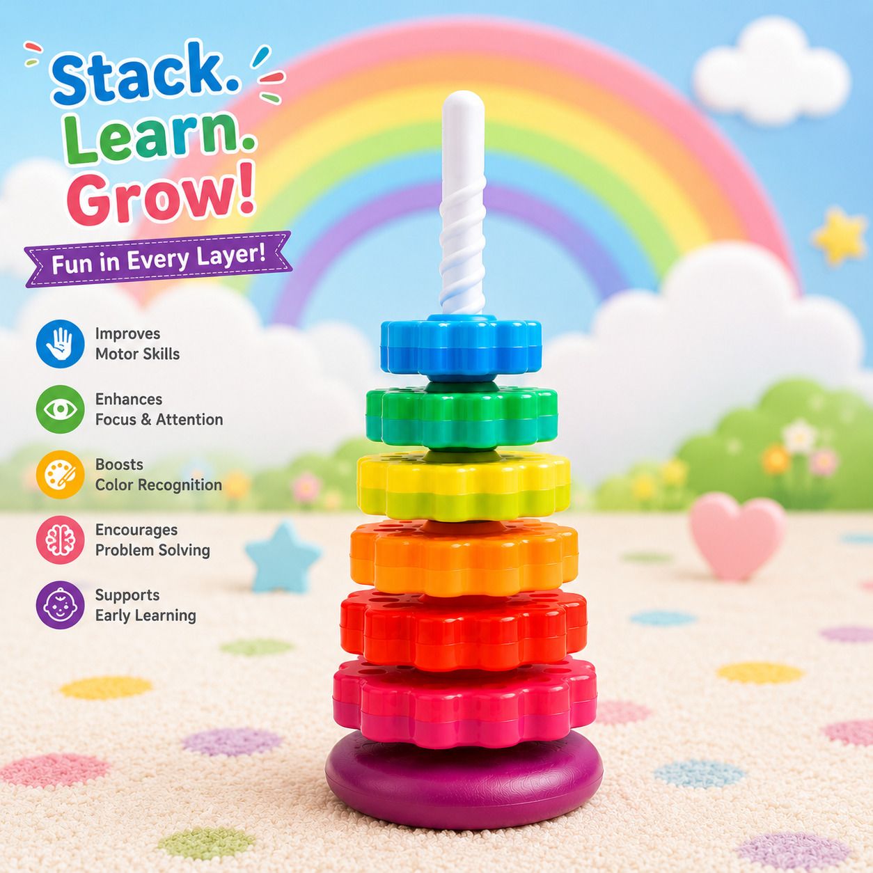 tileez Rainbow Stacking Tower Toy for Babies Educational Learning Activity Game-picture-2