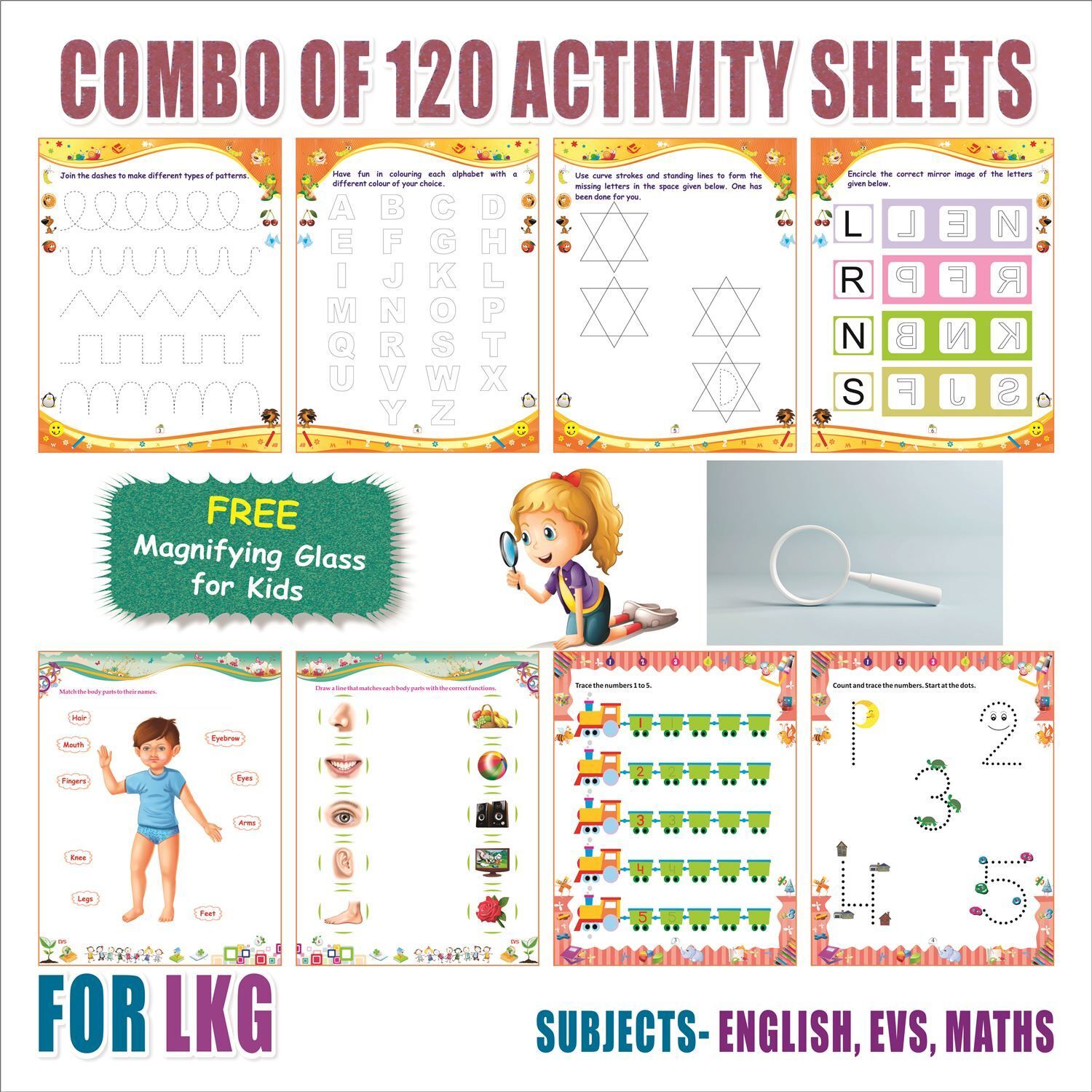 LKG Activity Sheets (120 Pages)|Learning & Creativity|Magnifying Glass For Kids-image-41