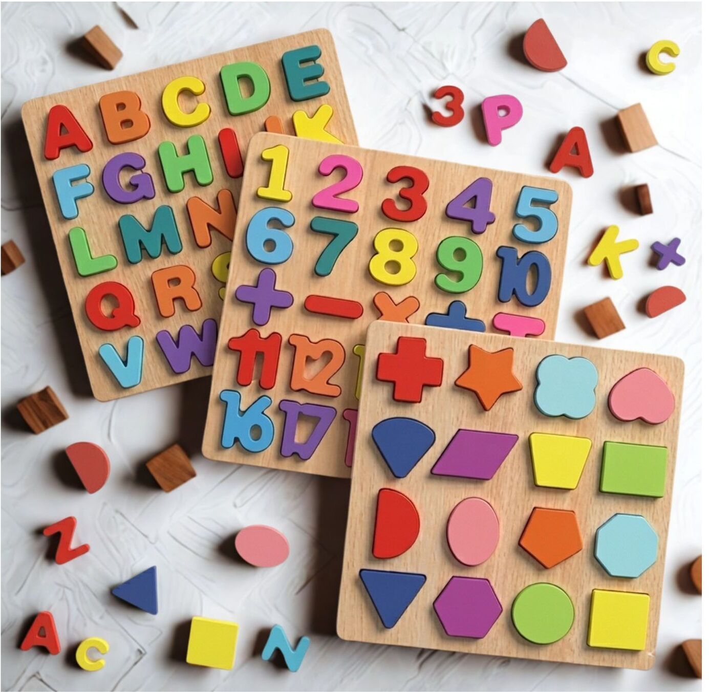 Wooden ABC Number Shape Puzzle Board Montessori Learning Toy for Kids B1T700-image-5