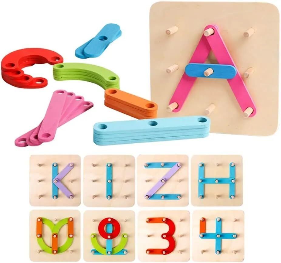 toys wondercart Wooden Alphabet Number Construction Board with Pegs & Colorful Sticks for Kids-picture-25